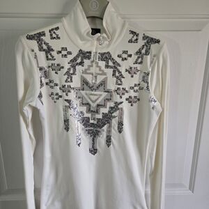 Bogner White Top with Silver Sequin Accents